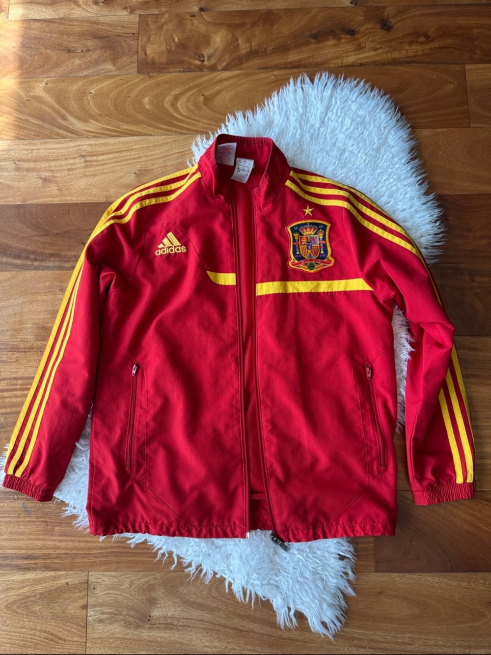 adidas Spain soccer Red Track Jacket with Yellow Accents - Spain Crest